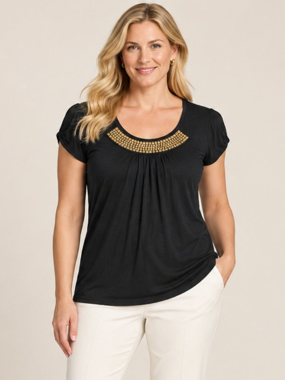 Michael Kors Black Gold Studded Knit Top Women’s Large